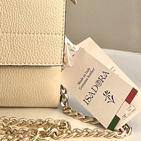 Luxury Italian Leather Handmade Crossbody Handbag Isadora #3518 Color Latte NWT - Picture 6 of 7